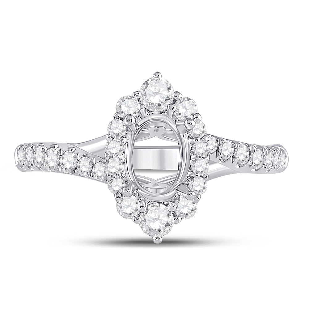 14kt White Gold Womens Round Diamond 1 Ct Oval Center Halo Bridal Wedding Semi-Mount Ring 5/8 Cttw