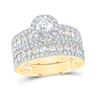Load image into Gallery viewer, 14kt Yellow Gold His Hers Round Diamond Halo Matching Bridal Wedding Ring Band Set 3.00 Cttw (Certified)
