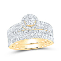Load image into Gallery viewer, 14kt Yellow Gold His Hers Round Diamond Halo Matching Bridal Wedding Ring Band Set 2.00 Cttw (Certified)
