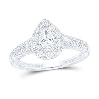 Load image into Gallery viewer, 14kt White Gold Womens Pear Diamond Halo Bridal Wedding Engagement Ring 1.00 Cttw (Certified)
