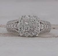 Load image into Gallery viewer, 14kt White Gold Womens Princess Diamond Halo Bridal Wedding Engagement Ring 1-1/3 Cttw
