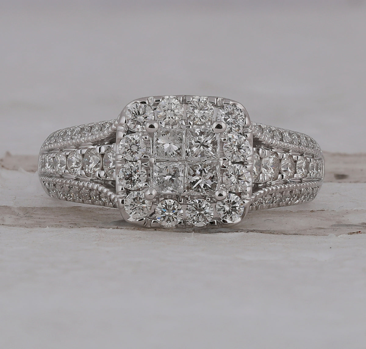 14kt White Gold Womens Princess Diamond Halo Bridal Wedding Engagement Ring 1-1/3 Cttw