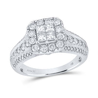Load image into Gallery viewer, 14kt White Gold Womens Princess Diamond Halo Bridal Wedding Engagement Ring 1-1/3 Cttw
