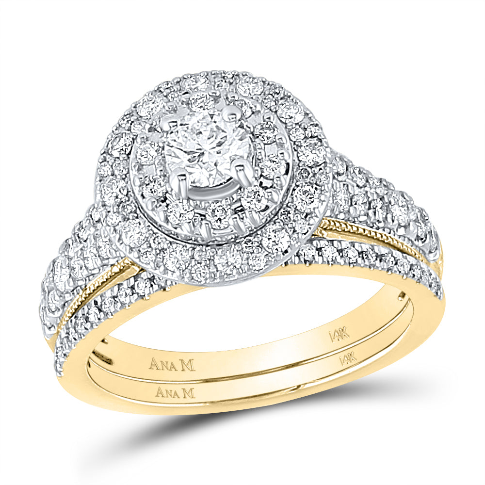 14kt Yellow Gold Womens Round Diamond Bridal Wedding Engagement Ring Band Set 1.00 Cttw (Certified)