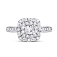 Load image into Gallery viewer, 14kt White Gold Womens Princess Diamond Halo Bridal Wedding Engagement Ring 1.00 Cttw (Certified)
