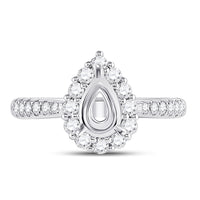 Load image into Gallery viewer, 14kt White Gold Womens Round Diamond 1 Ct Pear Center Halo Bridal Wedding Semi-Mount Ring 5/8 Cttw
