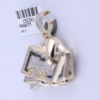 Load image into Gallery viewer, 10kt Yellow Gold Mens Round Green Color Enhanced Diamond Money Charm Pendant 3/4 Cttw
