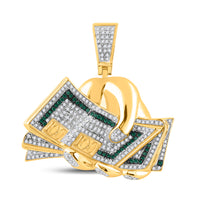 Load image into Gallery viewer, 10kt Yellow Gold Mens Round Green Color Enhanced Diamond Money Charm Pendant 3/4 Cttw

