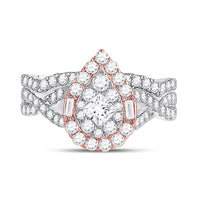 Load image into Gallery viewer, 14kt Two-tone Gold Womens Princess Diamond Bridal Wedding Engagement Ring Band Set 1-1/2 Cttw (Certified)
