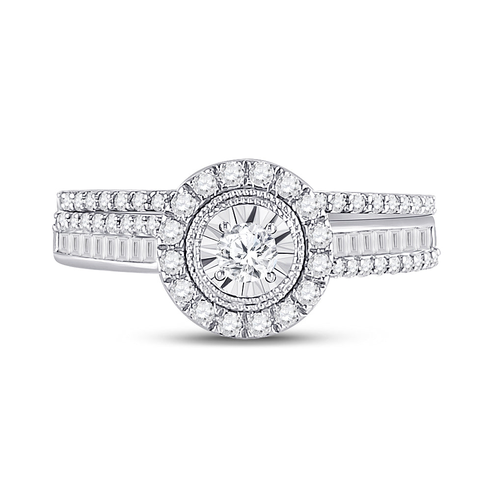 10kt White Gold Womens Round Diamond Bridal Wedding Engagement Ring Band Set 5/8 Cttw