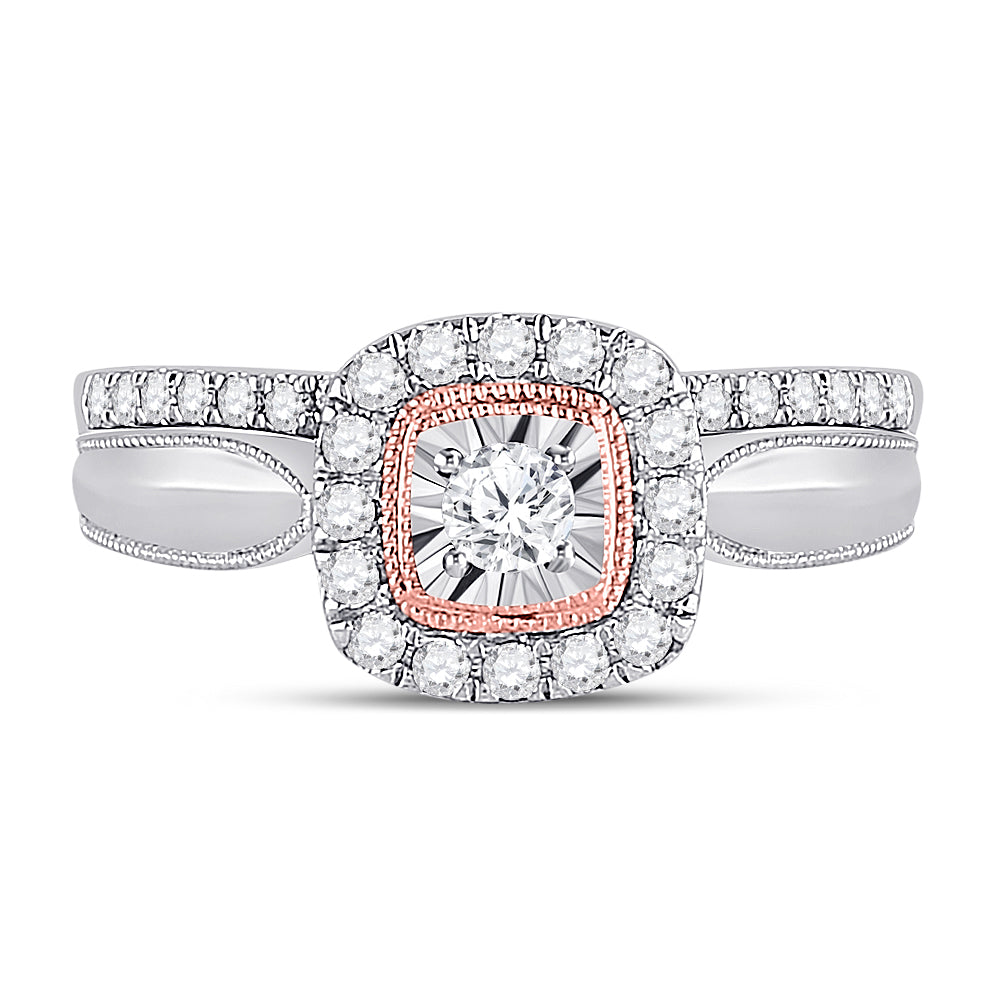 10kt Two-tone Gold Womens Round Diamond Bridal Wedding Engagement Ring Band Set 1/2 Cttw