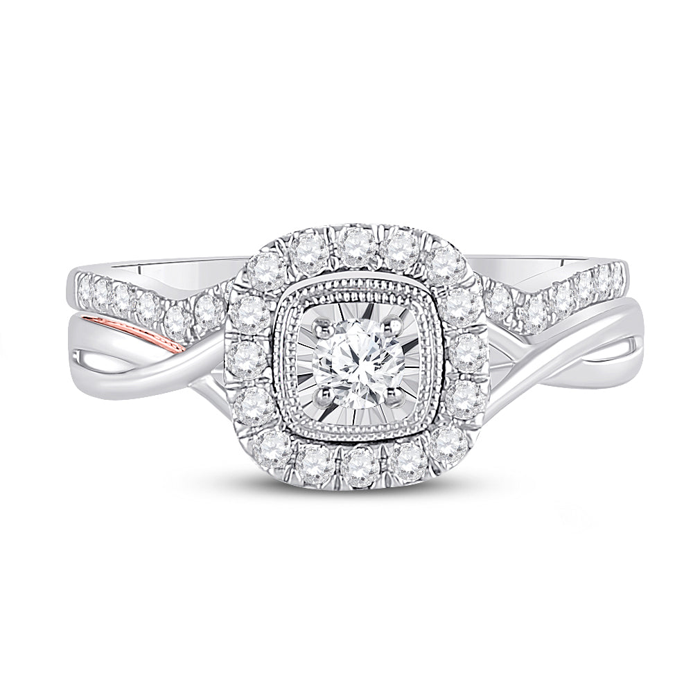 10kt Two-tone Gold Womens Round Diamond Bridal Wedding Engagement Ring Band Set 1/2 Cttw