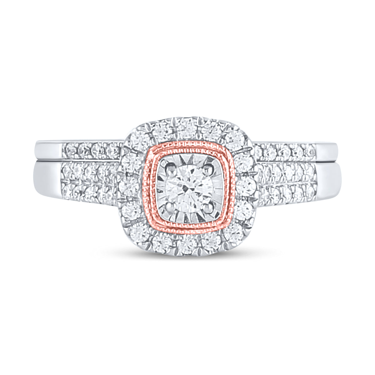 10kt Two-tone Gold Womens Round Diamond Bridal Wedding Engagement Ring Band Set 1/2 Cttw