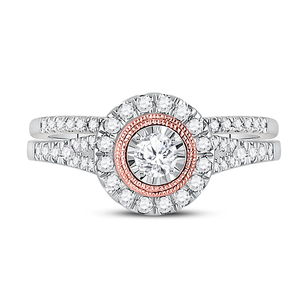 10kt Two-tone Gold Womens Round Diamond Bridal Wedding Engagement Ring Band Set 1/2 Cttw