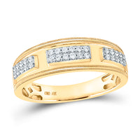Load image into Gallery viewer, 10kt Yellow Gold His Hers Round Diamond Cluster Matching Bridal Wedding Ring Band Set 1-1/4 Cttw
