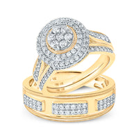 Load image into Gallery viewer, 10kt Yellow Gold His Hers Round Diamond Cluster Matching Bridal Wedding Ring Band Set 1-1/4 Cttw
