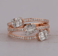 Load image into Gallery viewer, 14kt Rose Gold Womens Baguette Diamond Cluster 3-stone Ring 3/4 Cttw
