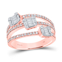Load image into Gallery viewer, 14kt Rose Gold Womens Baguette Diamond Cluster 3-stone Ring 3/4 Cttw

