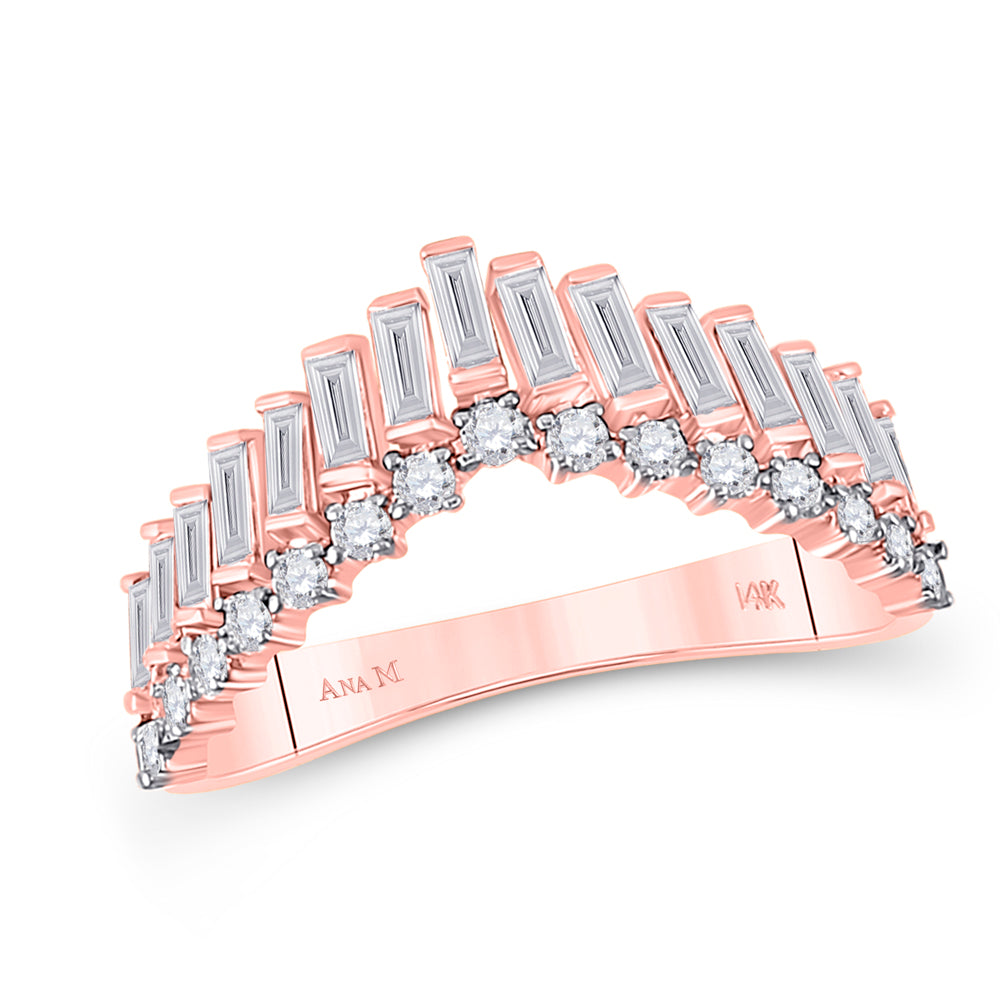 14kt Rose Gold Womens Baguette Diamond Fashion Modern Cocktail Ring 3/4 Cttw