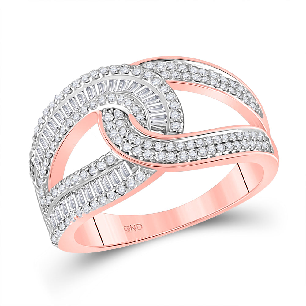 14kt Rose Gold Womens Baguette Diamond Intertwined Band Ring 3/4 Cttw