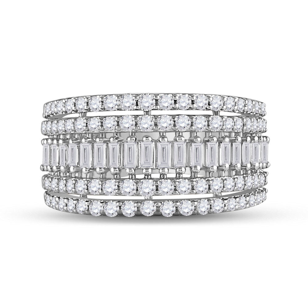 14kt White Gold Womens Baguette Diamond Fashion Modern Cocktail Ring 1.00 Cttw