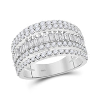 Load image into Gallery viewer, 14kt White Gold Womens Baguette Diamond Fashion Modern Cocktail Ring 1.00 Cttw
