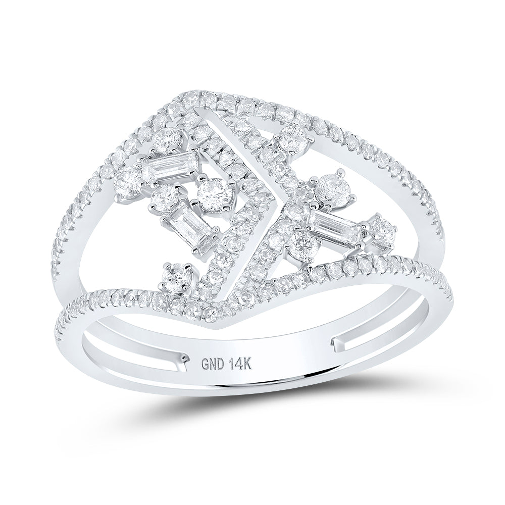 14kt White Gold Womens Round Diamond Modern Geometric Band Ring 3/8 Cttw