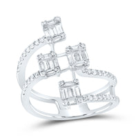 Load image into Gallery viewer, 14kt White Gold Womens Baguette Diamond Modern Fashion Ring 7/8 Cttw
