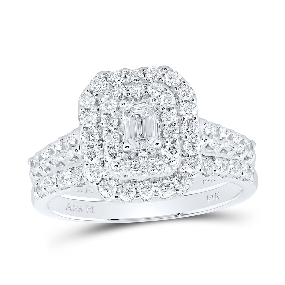 14kt White Gold Womens Emerald Diamond Bridal Wedding Engagement Ring Band Set 1-1/2 Cttw  (Certified)