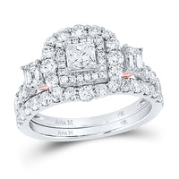 Load image into Gallery viewer, 14kt Two-tone Gold Womens Princess Diamond Bridal Wedding Engagement Ring Band Set 2.00 Cttw (Certified)
