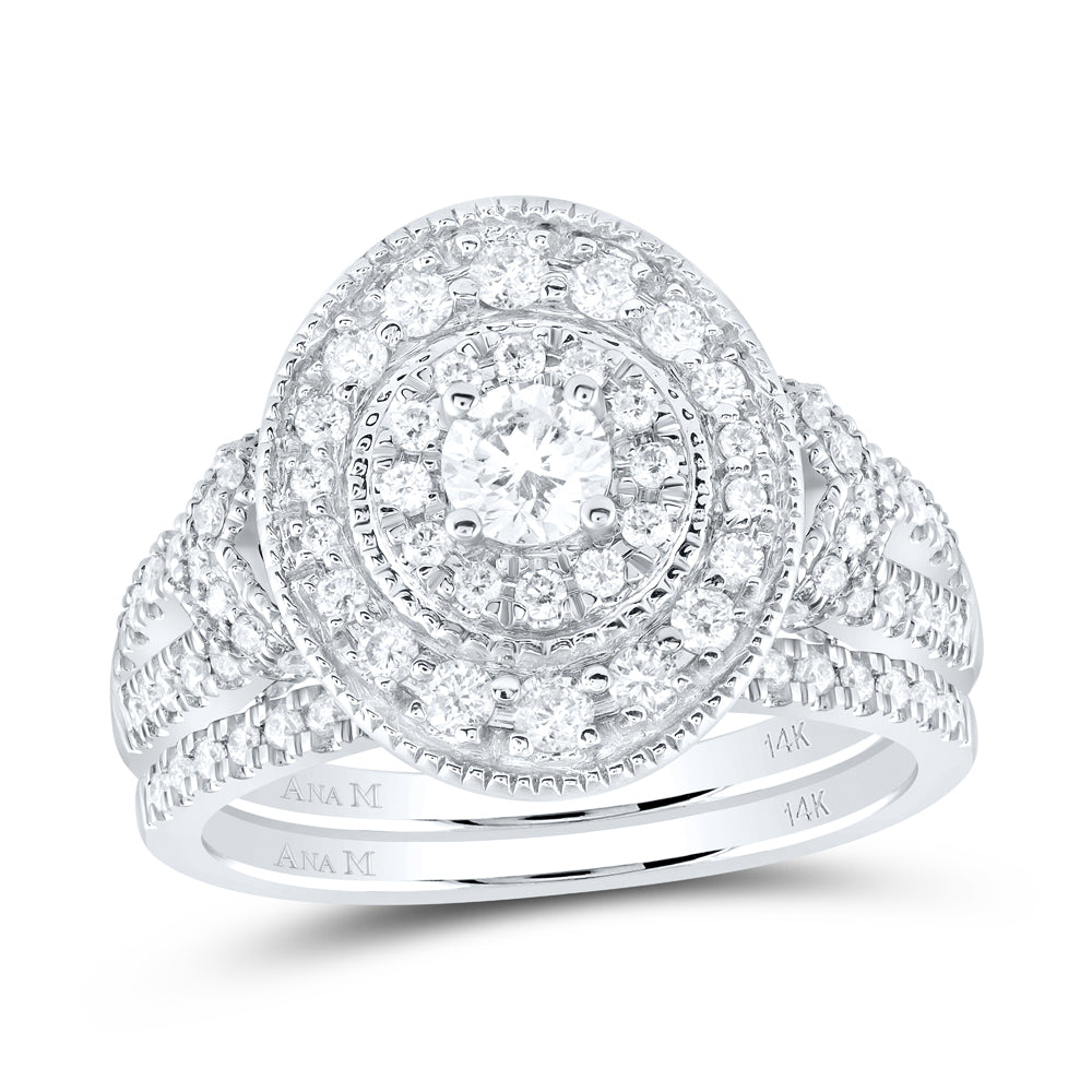 14kt White Gold Womens Round Diamond Bridal Wedding Engagement Ring Band Set 1.00 Cttw (Certified)