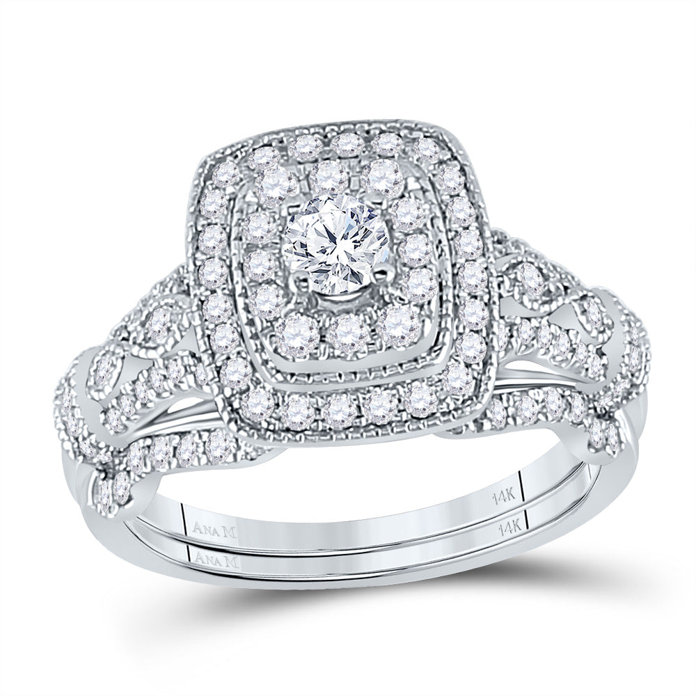 14kt White Gold Womens Round Diamond Bridal Wedding Engagement Ring Band Set 1.00 Cttw (Certified)