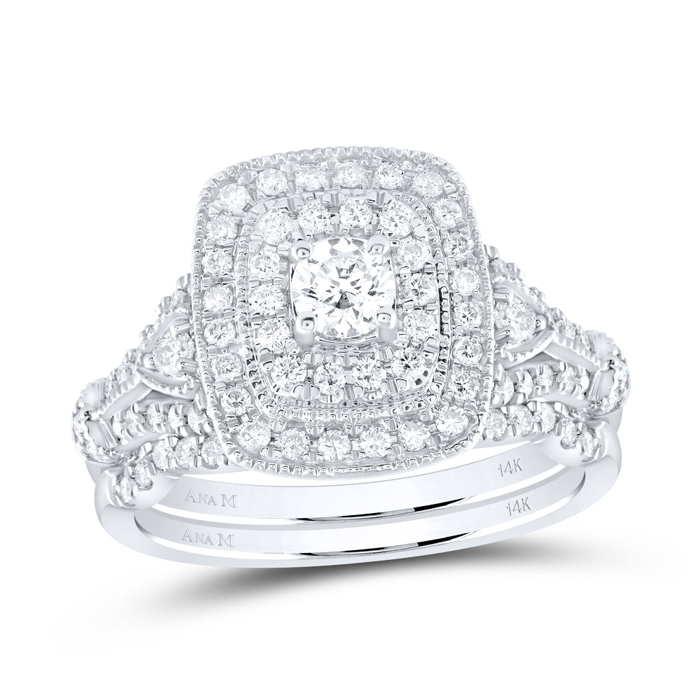 14kt White Gold Womens Round Diamond Bridal Wedding Engagement Ring Band Set 1.00 Cttw (Certified)