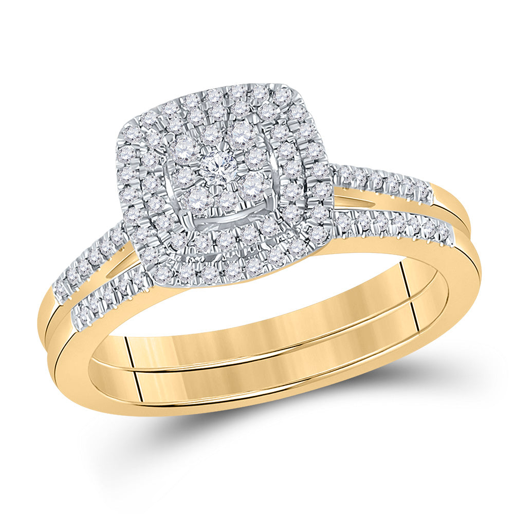 10kt Yellow Gold Womens Round Diamond Bridal Wedding Engagement Ring Band Set 1/3 Cttw