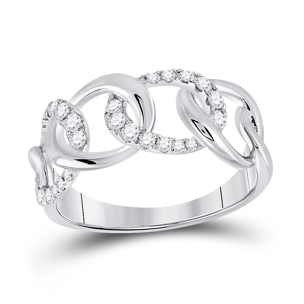 14kt White Gold Womens Round Diamond Cuban Link Fashion Ring 1/3 Cttw
