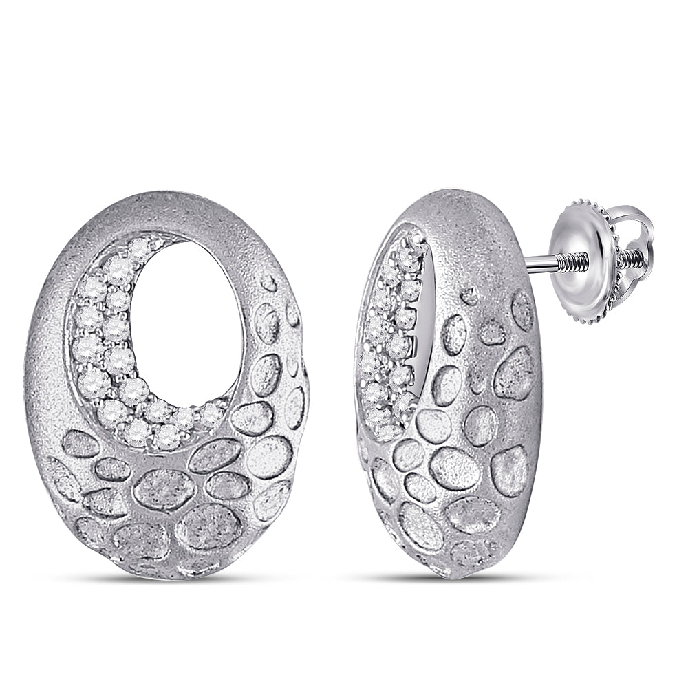 14kt White Gold Womens Round Diamond Oval Cluster Earrings 1/5 Cttw