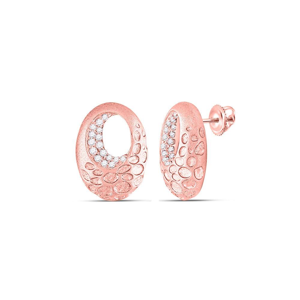 14kt Rose Gold Womens Round Diamond Oval Cluster Earrings 1/5 Cttw