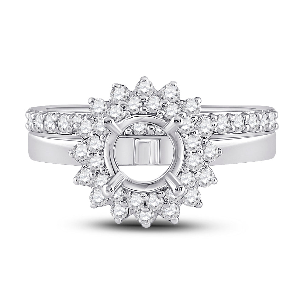 14kt White Gold Womens Round Diamond 1 Ct Rd Center Halo Bridal Wedding Semi-Mount Set 3/4 Cttw