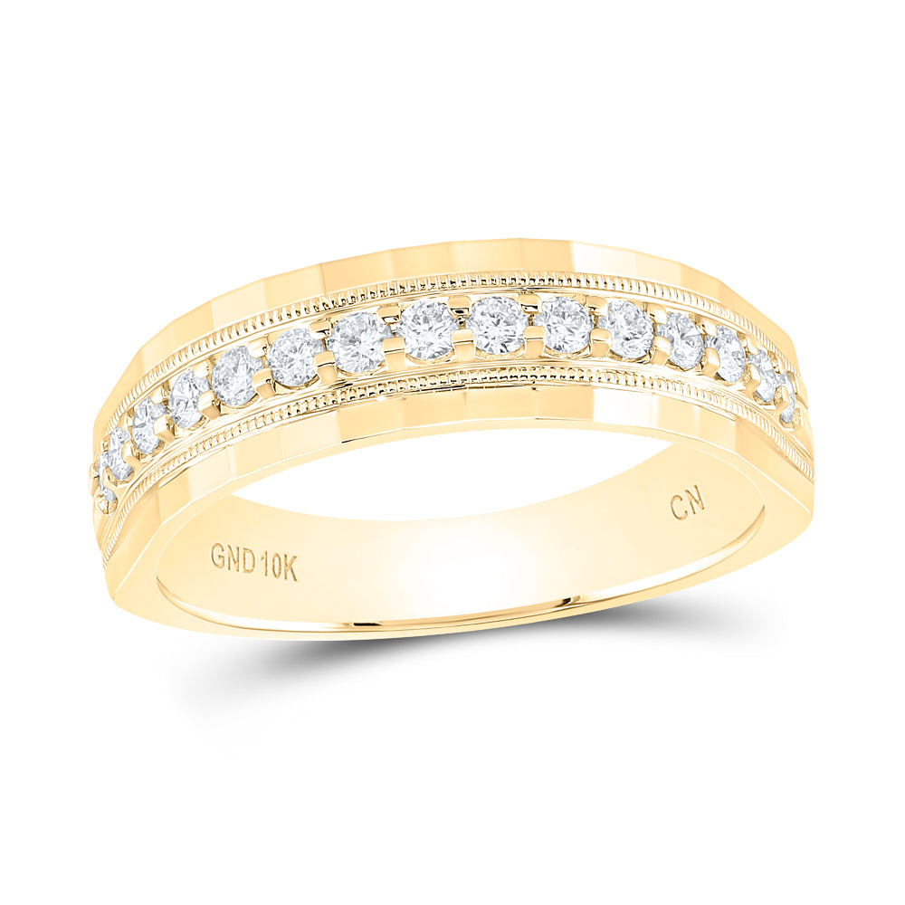 10kt Yellow Gold Mens Round Diamond Wedding Machine Set Band Ring 1/2 Cttw