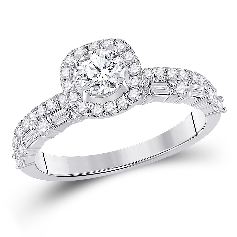 14kt White Gold Womens Round Diamond Halo Bridal Wedding Engagement Ring 1.00 Cttw (Certified)