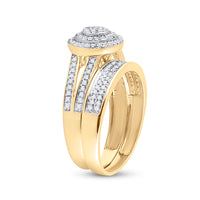 Load image into Gallery viewer, 14kt Yellow Gold His Hers Round Diamond Cluster Matching Bridal Wedding Ring Band Set 3/4 Cttw
