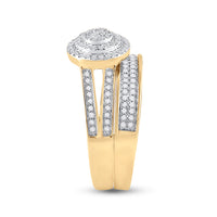 Load image into Gallery viewer, 14kt Yellow Gold His Hers Round Diamond Cluster Matching Bridal Wedding Ring Band Set 3/4 Cttw
