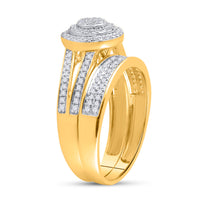 Load image into Gallery viewer, 14kt Yellow Gold His Hers Round Diamond Cluster Matching Bridal Wedding Ring Band Set 3/4 Cttw
