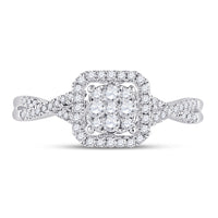 Load image into Gallery viewer, 10kt White Gold Womens Round Diamond Halo Cluster Promise Bridal Ring 1/2 Cttw
