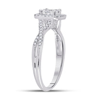 Load image into Gallery viewer, 10kt White Gold Womens Round Diamond Halo Cluster Promise Bridal Ring 1/2 Cttw
