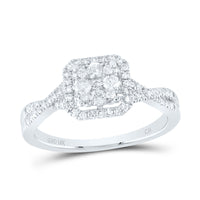 Load image into Gallery viewer, 10kt White Gold Womens Round Diamond Halo Cluster Promise Bridal Ring 1/2 Cttw
