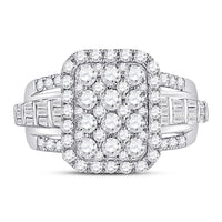 Load image into Gallery viewer, 14kt White Gold Womens Round Diamond Emerald-Shaped Cluster Ring 1-3/4 Cttw
