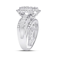 Load image into Gallery viewer, 14kt White Gold Womens Round Diamond Emerald-Shaped Cluster Ring 1-3/4 Cttw
