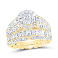 Load image into Gallery viewer, 14kt Yellow Gold His Hers Round Diamond Halo Matching Bridal Wedding Ring Band Set 2-1/3 Cttw (Certified)
