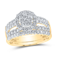 Load image into Gallery viewer, 14kt Yellow Gold His Hers Round Diamond Cluster Matching Bridal Wedding Ring Band Set 1-3/4 Cttw
